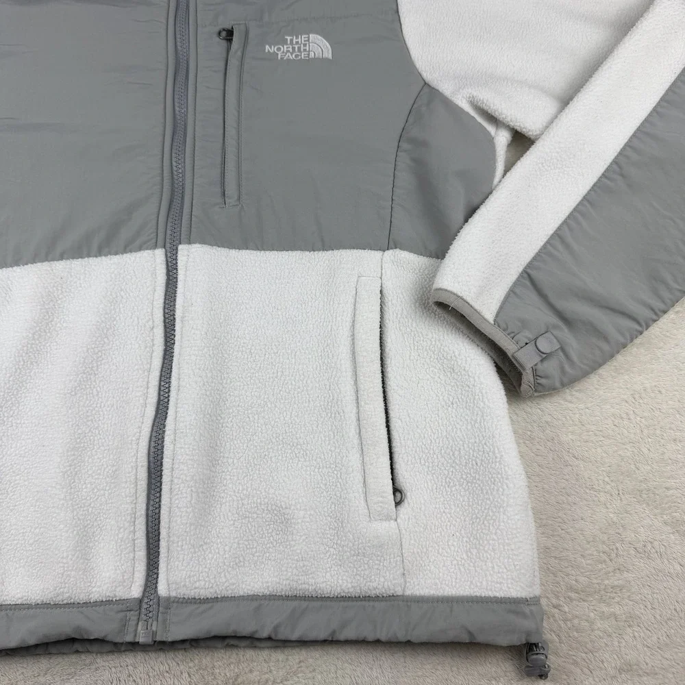 The North Face Denali Jacket Women Small‎ White Gray Polartec Fleece Full Zip